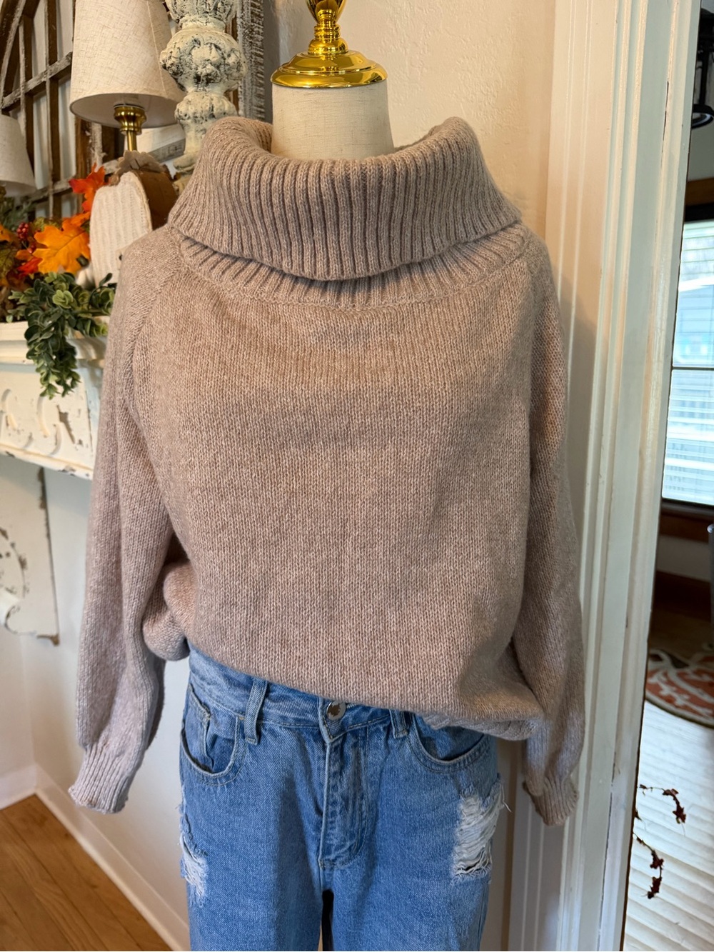 Cozy Light Mauve Cowl Neck Sweater - Women's Relaxed Knit